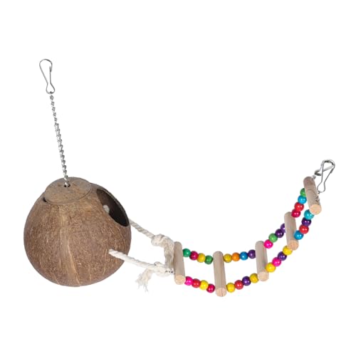 Kisangel Natürliches Vogelnest aus Kokosnussschale mit Leiter Hängendes Brutnest für Kanarienvögel Papageien Wellensittiche Multifunktionales Ruhe Schlafnest für Käfig und Garten von Kisangel