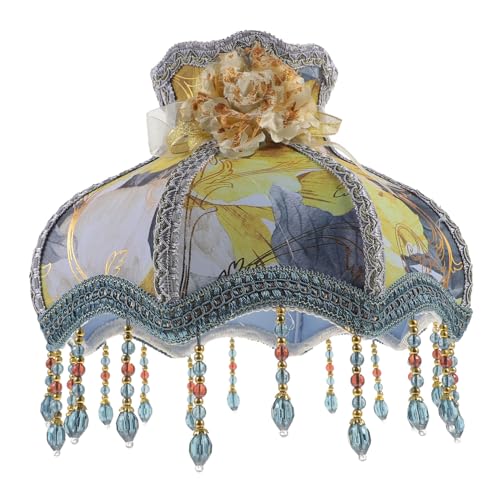 Kisangel Vintage Europäischer Lampenschirm mit Fransen und Perlen Romantischer Stoffschirm für Tisch Steh Nachttischlampen Spitzen Elegant für Schlafzimmer und Wohnzimmer von Kisangel