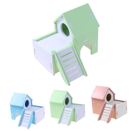 Kisangel Zweistöckiges Holzhaus für Zwerghamster mit Leiter Geräumiges Versteck und Schlafplatz Natürliche Nagerhöhle für Kleintiere Wie Hamster Mäuse Meerschweinchen Grünes von Kisangel