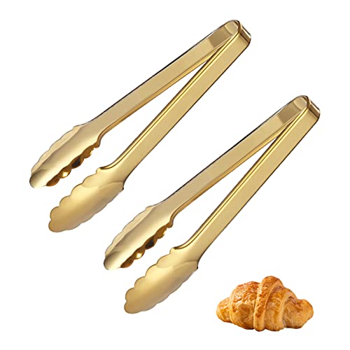 2 Stück 22,9 cm Küchenzange, Kochzange, Buffet, einfacher Griff, Edelstahl, Servierzange, Party, Küchenutensilien zum Grillen, Grillen, Servieren von Salat, Eis (Champagner, Gold, 2 Stück) von Kisbeibi