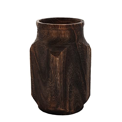 Holzvase, rustikale Vase, Retro-Vase, natürliche Holzvase, Holz-Pflanzgefäß, Blumenvasen, Display-Dekoration für Garten, Bauernhaus, Haus (braun/11 x 11 x 20 cm) von Kisbeibi