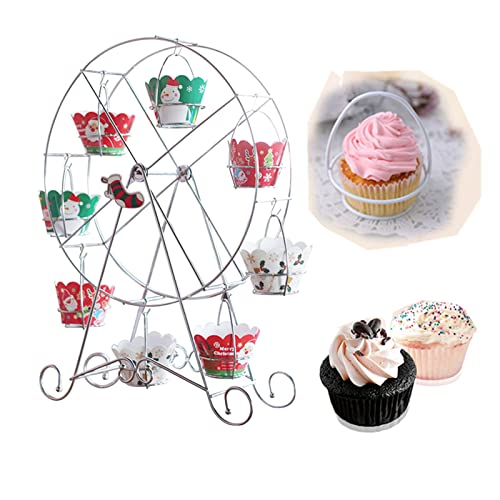 Kisbeibi Drehbarer Riesenrad-Cupcake-Ständer, 8 Tassen, Metalldrahtrahmen, Kuchenhalter, Display, Dessert, Serviertablett von Kisbeibi