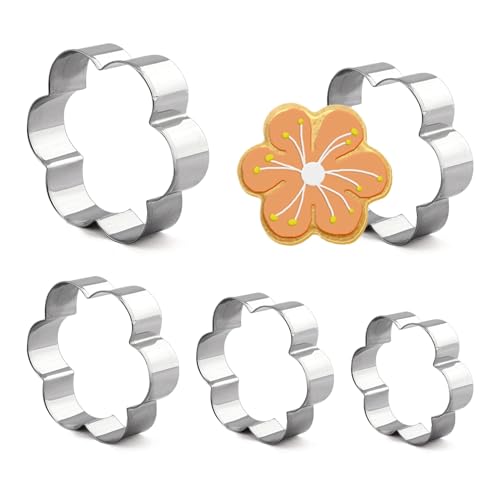 Set von 5 Keksschneidern, Keksschneider in Form von 5 verschiedenen Größen, Blumen Keksschneider Set Edelstahl Weihnachtskeksschneider für DIY Dessert, Küchenbacken von Kisbeibi