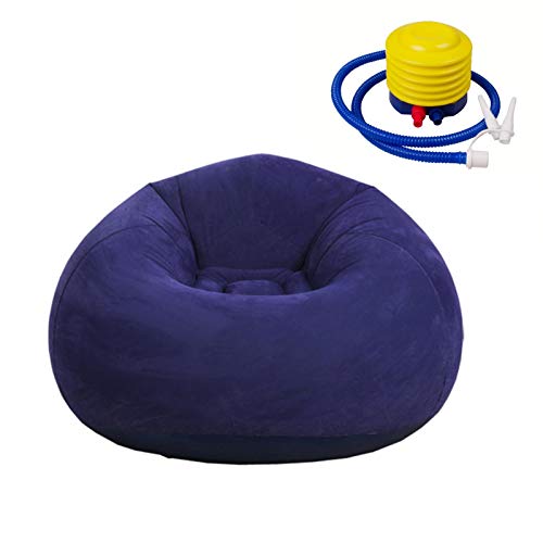 Sitzsack Stuhl Wohnzimmer Aufblasbarer Sofa Stuhl Outdoor Faltbar Beflockung Sitzsack Liege für Kinder Erwachsene Ultra Soft Lazy Sofa Couch (Blau + 10,2 cm Fußpumpe) von Kisbeibi