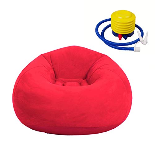 Sitzsack Stuhl Wohnzimmer Aufblasbarer Sofa Stuhl Outdoor Faltbar Beflockung Sitzsack Liege für Kinder Erwachsene Ultra Soft Lazy Sofa Couch (Rot + 10,2 cm Fußpumpe) von Kisbeibi