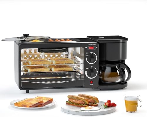 Frühstücksmaschine, Toaster mit Kaffeemaschine, Tragbarer Ofen-Brot Frühstücksmaschine mit Timer, Toaster Ofen mit Bratpfanne für Eierspeck Sandwich (GT1) von Kiseely