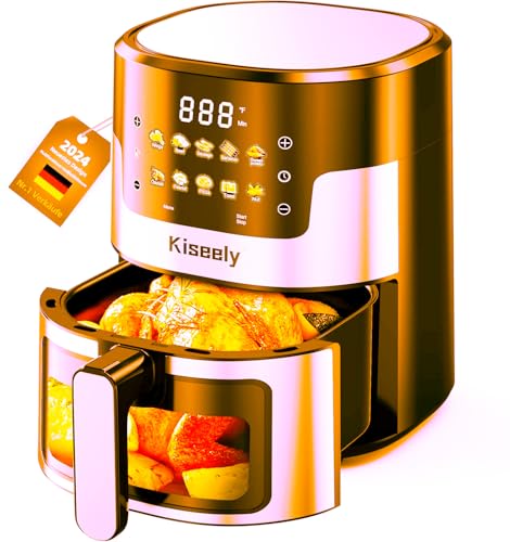 Heißluftfritteuse, 6-Liter Airfryer mit Glas-Touchscreen, 10-in-1-Edelstahl-Luftfritteuse mit automatischer Abschaltzeit und Temperaturregelung zum Braten, Backen, Grillen und Warmhalten (PZ1) von Kiseely