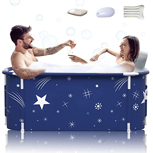 Kiseely 140cm tragbare faltbare Badewanne für 2 Personen, große Familie Badewanne für SPA, effiziente Umstellung von heißer und kalter Temperatur Badewanne 140cm X 60cm X 55cm (Stern Stil) von Kiseely