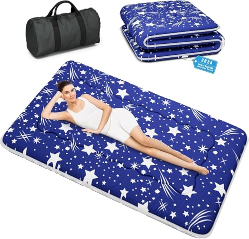 Kiseely Japanische Futon-Matratze, Faltbare Tatami-Matte, tragbare Schlafunterlage mit Tasche und Gurt, Bodenmatratze, verdickte Schlafmatratze, Camping-Matratze (Blau YU1, 120X200cm) von Kiseely