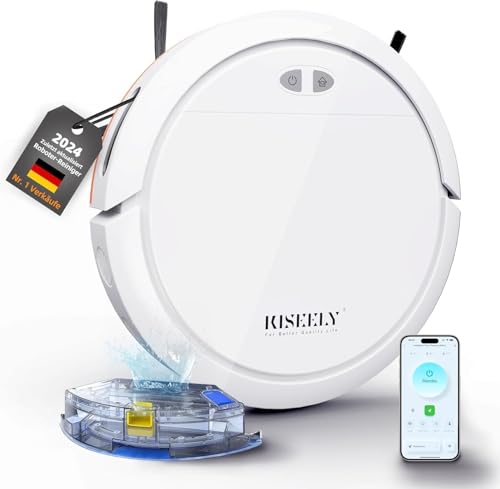 Kiseely Saugroboter mit Wischfunktion, 4000Pa Saugroboter mit Selbstaufladung, App-Steuerung, Saugroboter für Hartböden, Tierhaare und Teppiche mit niedrigem Flor (Weiß HI9) von Kiseely