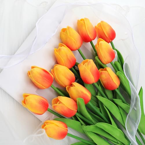 Kisflower 12Pcs Latex künstliche Tulpen - Fake Tulpen künstliche Blumen Faux Tulpen Real Touch Blume für Haus Büro Hochzeit Dekoration （Rot und Gelb） von Kisflower