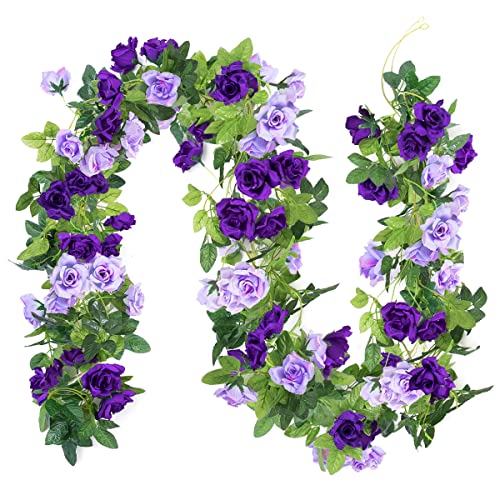 Kisflower 3PCS künstliche lila Blume Girlanden 23.7FT Seide Rose Girlande gefälschte hängende Blumengirlanden für Hochzeit Home Decoration (Violett) von Kisflower