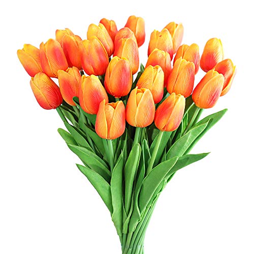 Kisflower Künstliche Tulpen, Blumenstrauß, fühlt sich echt an, für Dekoration (rot und gelb), 30 Stück von Kisflower