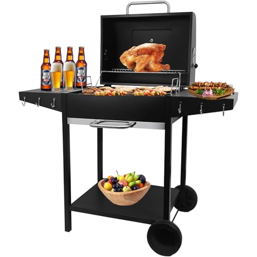 kisidus Holzkohlegrill mit Seitenablagen, 119 x 61 cm Grillfläche, Grillwagen für 5-10 Personen, BBQ Grills Campinggrill mit Räder, Schwarz kisidus Holzkohlegrill mit Seitenablagen, 119 x 61 cm Grillfläche, Grillwagen für 5-10 Personen, BBQ Grills Campinggrill mit Räder, Schwarz von kisidus