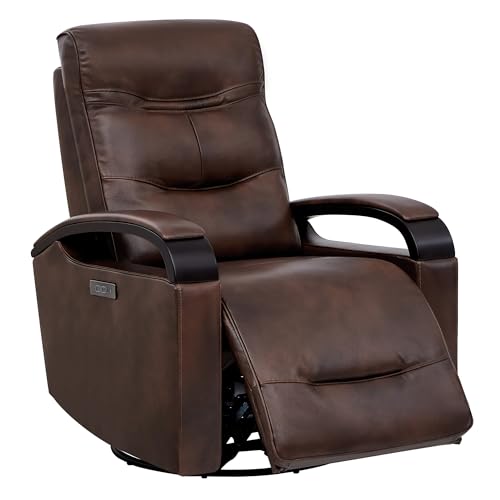 Genuine Leather Power Swivel Glider Rocker Recliner, FSC Certified USB Charge Power Headrest Wooden Armrest Double Layer Backrest Recliner Chair Sofa for Living Room and Nursery von KISLOT