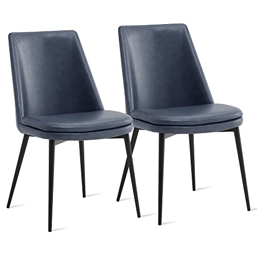 Kislot Mid-Century Padded Modern Upholstered Faux Leather Dining Room Chair with Metal Legs, Blue, Set of 2 von Kislot