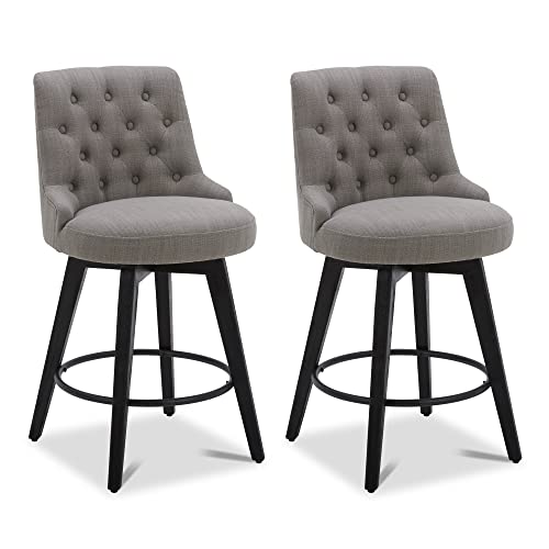 Kislot Modern Swivel Bar Stools, Performance Fabric Upholstered Counter Height Bar Stools with Back, Solid Wood Legs, 26" H Seat Kislot Modern Swivel Bar Stools, Performance Fabric Upholstered Counter Height Bar Stools with Back, Solid Wood Legs, 26" H Seat von KISLOT