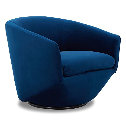 Kislot Swivel Armchair, Barrel Accent for Living Room Contemporary Round Chair with Metal Base, 100% Recycled Polyester Velvet, Blue, Fully Assembled von Kislot