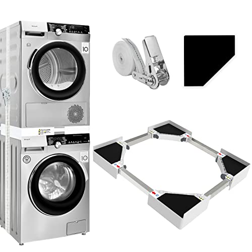 Kiss Core Verbindungsrahmen für Waschmaschinen/Trockner, universal Zwischenbaurahmen Waschmaschine Trockner mit Ratschenseil Weiß, 47-60cm von Kiss Core