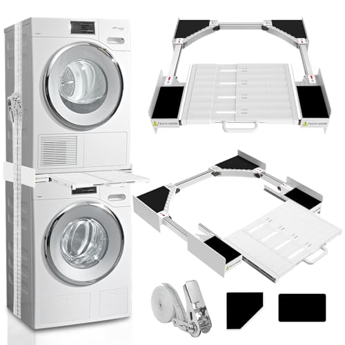 Kiss Core Zwischenbaurahmen Trockner Waschmaschine Verbindungsrahmen Waschmaschine Trockner Universell, Stapelset mit Abnehmbares Regalbrett für alle Marken mit Breite von 53-68cm von Kiss Core