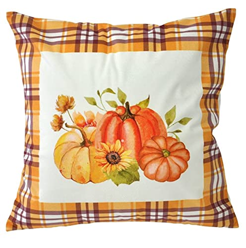 Kissenhüllen Halloween Kissenbezug 40x40 Kissen Kürbis Dekokissen Herbst Kuschelkissen 100% Polyester (Kürbis im Karo) von Kissenhüllen