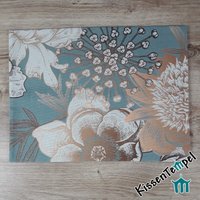 Elegantes Tischset "Venezia", Exquisite Blumen/Blüten in Messingoptik Auf Bleu-Farbenem Fonds, Edel, Festlich, Vintage Luxuriös, Tischdeko von Kissentempel