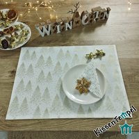 Weihnachts-Tischset "Christmas Tree" Doppellagig Goldene Weihnachtsbäume Auf Creme, Für Die Winterdeko, Adventsdeko Und Weihnachtsdeko von Kissentempel