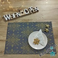 Weihnachts-Tischset "Snowstar", Goldene Sterne/Schneeflocken Für Die Winterdeko, Adventsdeko Und Weihnachtsdeko, Doppellagig Weihnachts-Tischset "Snowstar", Goldene Sterne/Schneeflocken Für Die Winterdeko, Adventsdeko Und Weihnachtsdeko, Doppellagig von Kissentempel