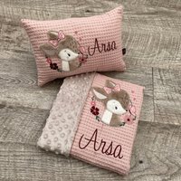 Babydecke & Kissen Set Personalisiert - Geschenk Zur Geburt Mit Namen Kinderwagendecke Baby 50x70cm von Kissenzauberei