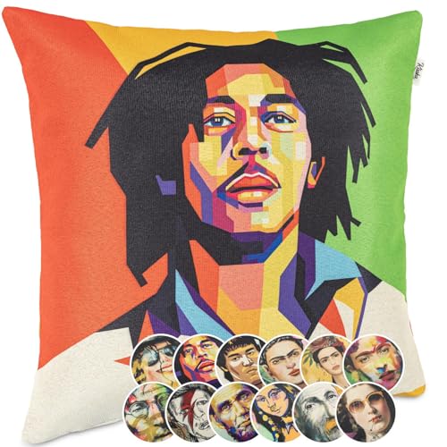 Kissenbezug Dekokissen Gobelin Kissen Sofakissen Kissenbezüge Kissenhülle Zierkissen Pop Art Motiv beidseitig Bedruckt Bob Marley 40x40cm ohne Füllung von Kisska