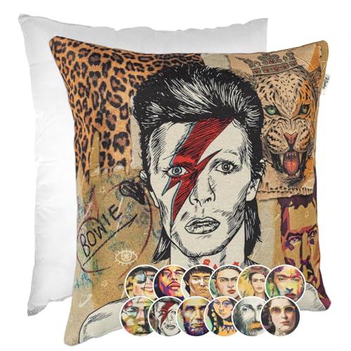 Kissenbezug Dekokissen Gobelin Kissen Sofakissen Kissenbezüge Kissenhülle Zierkissen Pop Art Motiv beidseitig Bedruckt David Bowie 40x40cm mit Füllung von Kisska