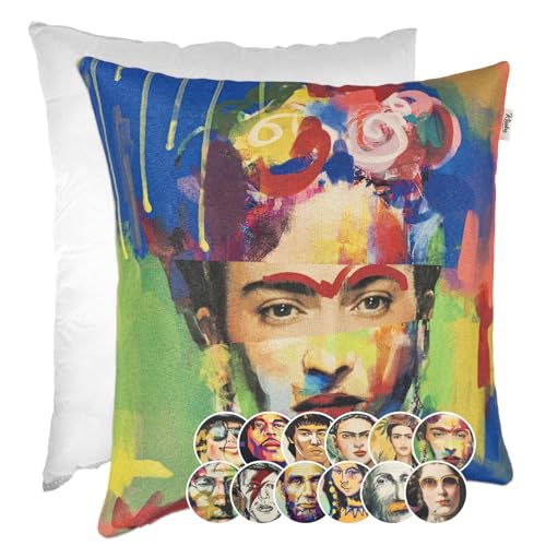 Kissenbezug Dekokissen Gobelin Kissen Sofakissen Kissenbezüge Kissenhülle Zierkissen Pop Art Motiv beidseitig Bedruckt Frida Kahlo 40x40cm mit Füllung von Kisska