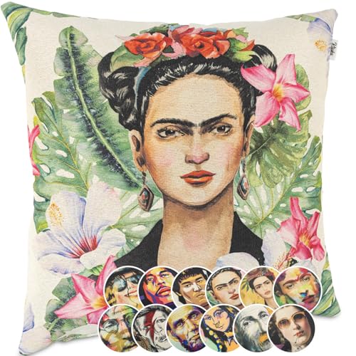 Kissenbezug Dekokissen Gobelin Kissen Sofakissen Kissenbezüge Kissenhülle Zierkissen Pop Art Motiv beidseitig Bedruckt Frida Tropical 40x40cm ohne Füllung von Kisska