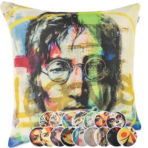 Kissenbezug Dekokissen Gobelin Kissen Sofakissen Kissenbezüge Kissenhülle Zierkissen Pop Art Motiv beidseitig Bedruckt John Lennon 40x40cm ohne Füllung von Kisska