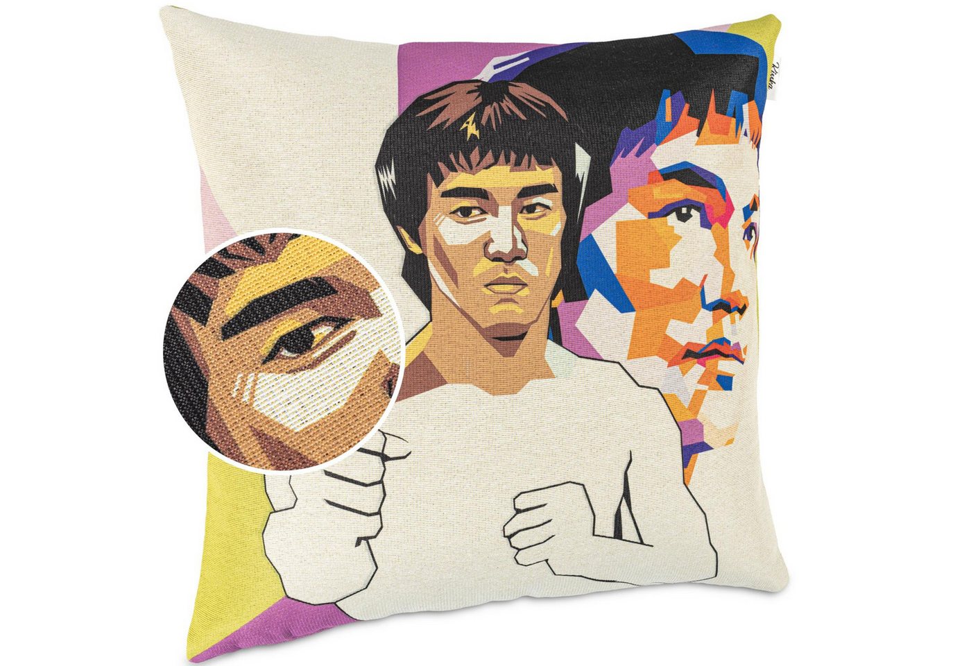 Kisska Dekokissen Kissenhülle mit oder ohne Füllung Designer Kissenbezug Zierkissen, Kissenhülle in 40x40cm Bruce Lee ohne Füllung aus Gobelin PopArt von Kisska