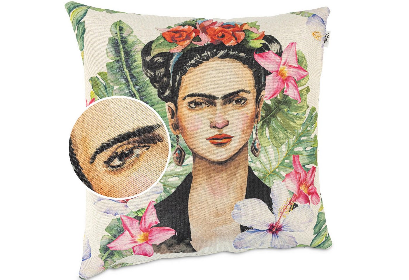 Kisska Dekokissen Kissenhülle mit oder ohne Füllung Designer Kissenbezug Zierkissen, Kissenhülle in 40x40cm Frida Tropical ohne Füllung aus Gobelin PopArt von Kisska