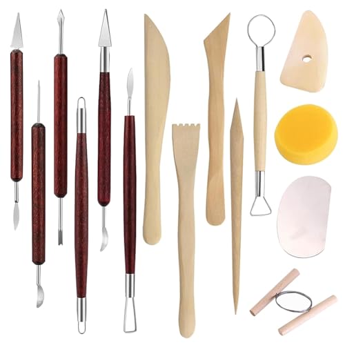 Kissmii 15PCS Töpferei Schnitzwerkzeuge Set Lufttrocknender Polymer Ton Modellierwerkzeuge Set Ton Werkzeugset für Kinder AnfängerProfis von Kissmii