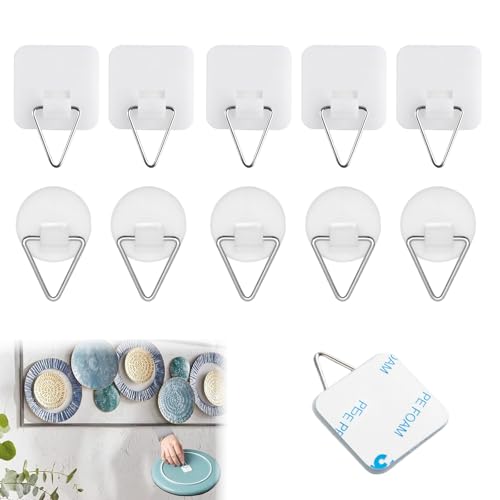 10 Stück Bildaufhänger,Bilderhaken Selbstklebend,Bilder Aufhängen Ohne Bohren,Selbstklebende Telleraufhänger für Bilder,Fotos,Poster, Gemälde,Karton,Glaskeramik Deko Objekte,Landschaftsscheiben von Kisstta