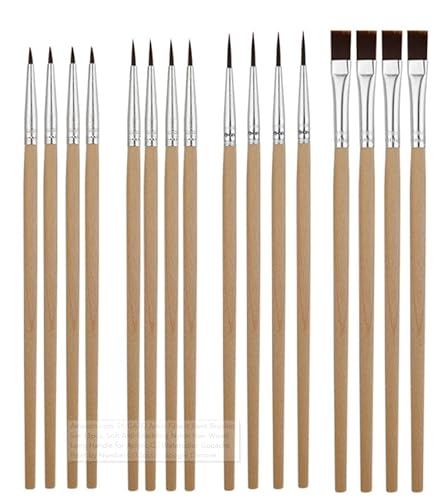 16 Stück Feine Pinsel Set, 4 Größen Pinsel Feine Spitze, Kleines Pinselset, Feine Malpinsel, Zeichenpinsel Pinselset, Künstler PinselSets mit Holzgriffen, Miniatur Pinsel Set für Basteln (16) von Kisstta