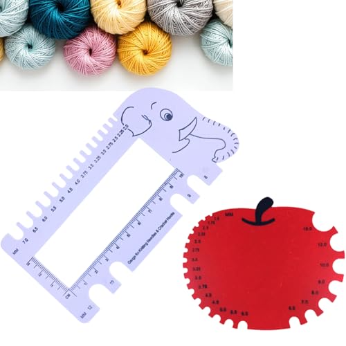 2 Stück Knitting Needle Gauge,Elefant und Apfel geformt Kunststoff-Stricknadel Gauge,Kunststoff-Messgerät Stricknadel-Lineal Strickwerkzeug Garnstärke Zur Messung des Strickgrades Knitting von Kisstta