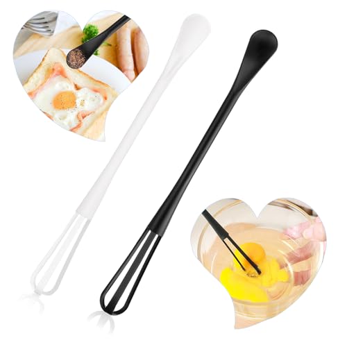 2 Stück Tragbaren Mini Plastik-Schneebesen,Multifunktion Küchen Schneebesen mit Minilöffel,2 in 1 Rührbesen Gewürzlöffel Rührlöffel,Schneebesen Eignet für Mischen Rühren Schlagen Friseur Haarfarbe von Kisstta