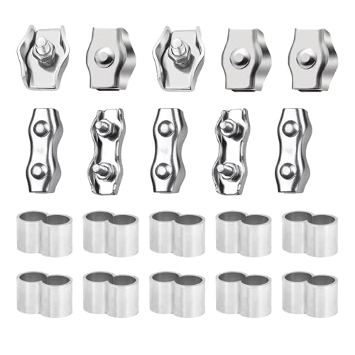 20 Stück Drahtseilklemme M3, Seilklemmen 3mm, Drahtseilklemmen Kabelklemmen für Drahtseil Stahlseil Wäscheleinenspanner Markise Fixiert von Kisstta