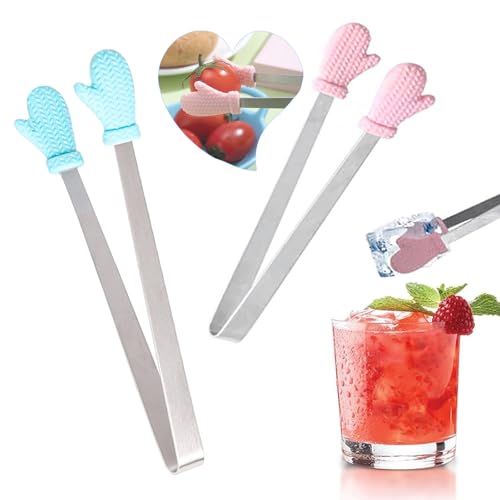2er Candy bar Zangen,Silikon Servierzange,Hitzebeständig Spitztüten Candy bar,Kleine Zangen Candy bar,Zange Küche,Mini Zuckerzange Klein Servierzange Edelstahl Eiszange für BBQ Süße Eiswürfel Snack von Kisstta
