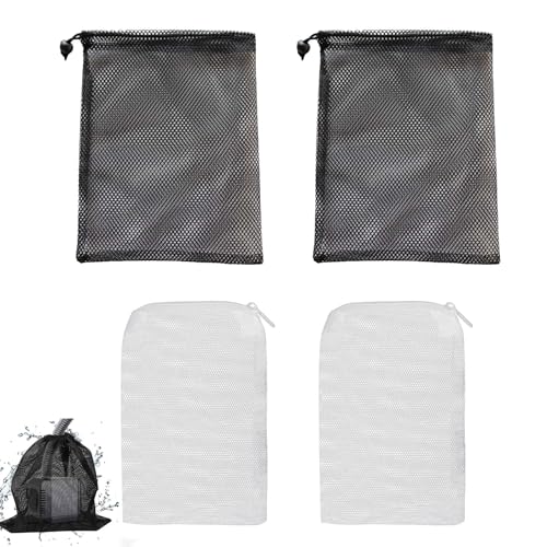 4 Stück Aquarium Filterbeutel Mit Reißverschluss, Fischtank Mesh Filterbeutel, Mesh Drawstring Bag, Filtersack Mit Kordelzug Reißverschluss für Die Lagerung, Filtration von Kisstta