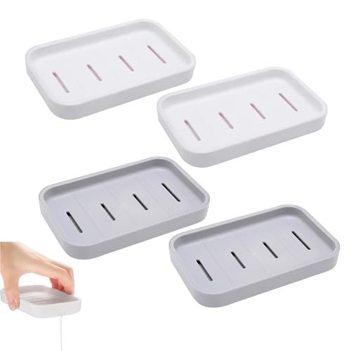 4 Stück Seifenschale Mit Ablauf, Rutschfreies Design Seifenhalter, Einfache Reinigung Seifenablage, Seifenspender für Badezimmer Dusche Double Layer Draining Seifendose Reise Soap Box (Grau、weiß 4 Stück Seifenschale Mit Ablauf, Rutschfreies Design Seifenhalter, Einfache Reinigung Seifenablage, Seifenspender für Badezimmer Dusche Double Layer Draining Seifendose Reise Soap Box (Grau、weiß von Kisstta