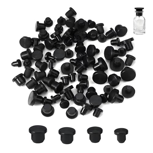 60 Stück Gummistopfen Schwarz Rund, Massiv Blindstopfen, Abdeckkappen Silikonstopfen, Weicher Flexibler Stöpsel, Verschlussstopfen Passend für Löcher mit 5-10mm Innendurchmesser Flaschen Rohre (S-1) von Kisstta