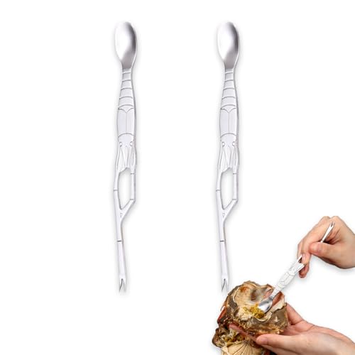 Kisstta 2 Stück Edelstahl Krabbengabel Set, Krabben-Esswerkzeuge, Krabbenbesteck mit Doppelseitigem Design und Hummerform, Leicht zu Reinigen und Ideal für Meeresfrüchte von Kisstta