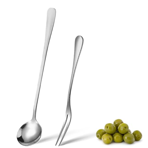 Kisstta 2 Stück Edelstahl-Olivenlöffel, Olivenlöffel Und Gurkengabel, Edelstahl Langer Griff Pick Jar Servierlöffel, Löffel Kochlöffe, Für Die Heimische Küche Restaurant Buffet olive Spoon von Kisstta