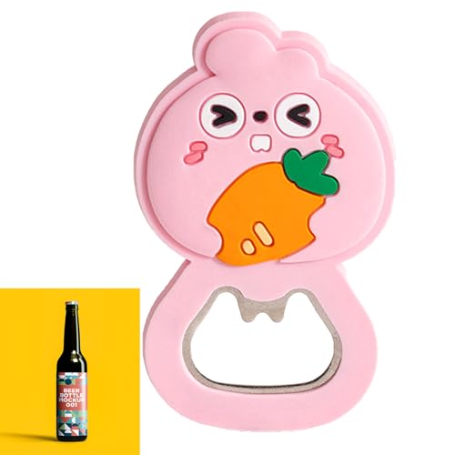 Kisstta 2-in-1-Flaschenöffner Mit Magnetischem Kappenfänger(Rosa Hase) befestigt Am Kühlschrank Für Einfache Lagerung 1er-Pack Bieröffner, Magnetischer Flaschenöffner Lustig Für Männer von Kisstta