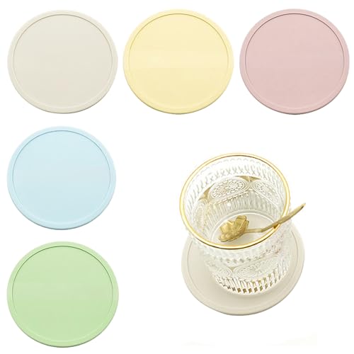 Silikon Untersetzer Rund für Gläser, Glasuntersetzer, Waschbarer Glas Untersetzer Gläser, Rutschfester Hitzebeständiger Coasters, Tassenuntersetzer für Bars, Cafés, Haus, Party, Büro (Farben-V) von Kisstta